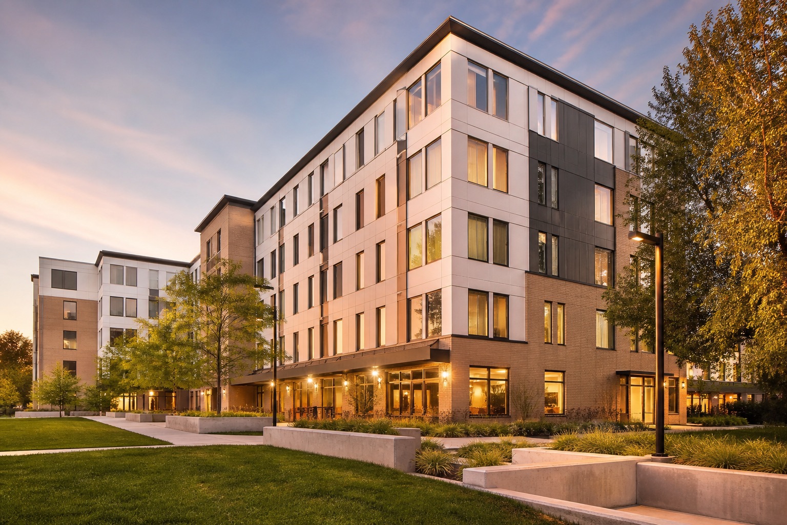 Exterior of a modern hostel residence building